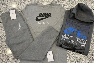 NWT NIKE AIR JORDAN BOY'S 2 PC SET GRAY HOODIE & JOGGER SWEATPANTS L (12-13) - Picture 1 of 6
