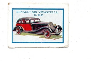 D.C.THOMPSON TRADE CARD MOTOR CARS 1934 RENAULT SIX VIVASTELLA 16 H.P. - Picture 1 of 2