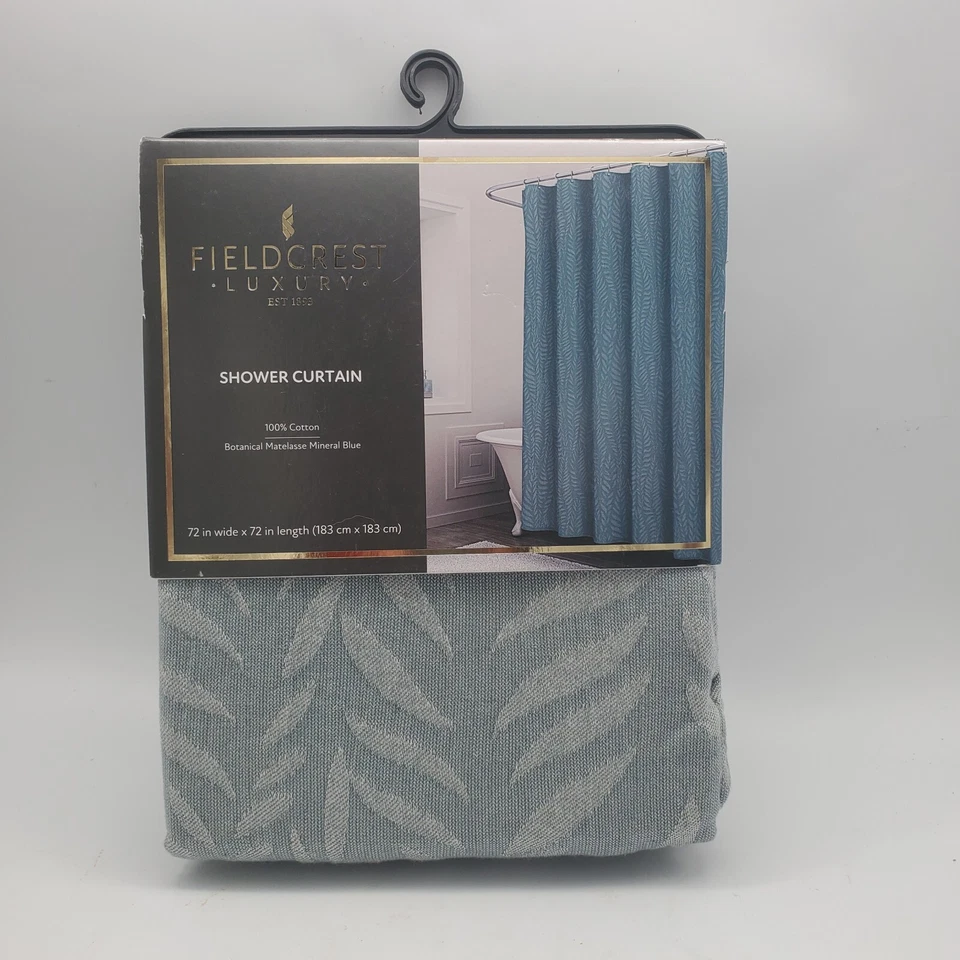 Fieldcrest Fabric Shower Curtain 72" Mineral Blue Botanical Mattelasse Cotton - Image 1 of 4