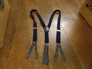 Vtg Rare DANON JESTON HandMade Leather Stretch fabric Suspenders Blue adjustable - Picture 1 of 7
