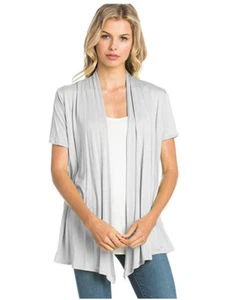 Women's Solid Short Sleeve Cardigan Open Front Wrap Vest Top Plus USA (S-3X)  - Picture 1 of 91