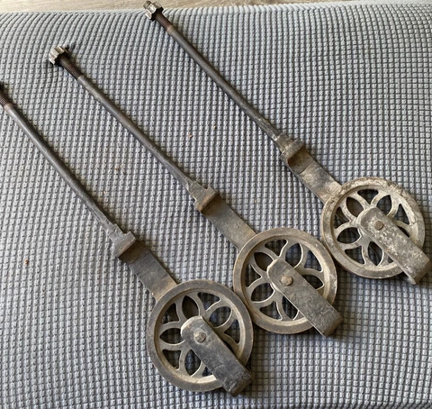 Three Antique Wrought Iron Pulleys-Sliding Door Cover