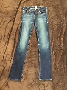 True Religion Girl's Size 14 Skinny Jeans yellow stitching dark wash - Picture 1 of 11