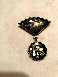 Vintage Japanische Fächer Pin Goldfarben - Bild 1 von 3