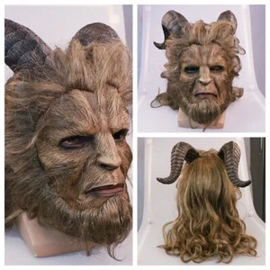 La Bella y la Bestia Máscara Príncipe Máscara Horror Bestia Máscara Peluca Larga Accesorios de Halloween - Imagen 1 de 9