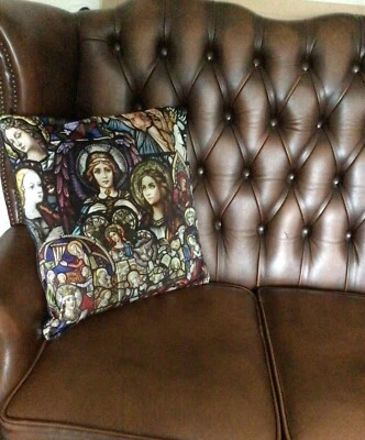  NUEVO Tejido Terciopelo Religioso Vidrieras Estampado Cojín Funda Terciopelo Foto 1 de 4