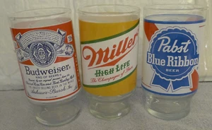 Carnival Beer Glasses Budweiser, Pabst Blue Ribbon & Miller HL Lot of 3 Vintage - Picture 1 of 9