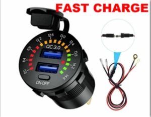 Marine 12V 24V QC 3.0 Dual USB Quick Charger LED Voltmeter - Picture 1 of 7