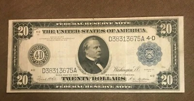 1914 $20 federal reserve note,  Cleveland district , White Mellon , b type , VF - Image 1 of 2