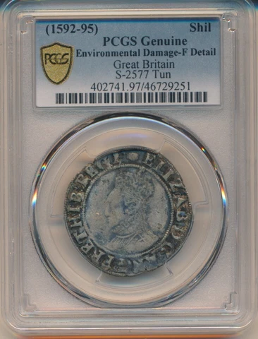 GREAT BRITAIN - 1592-95 SHILLING - PCGS GENUINE FINE - CERTIFIED - RARE Cover