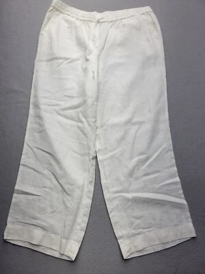 Talbots Women Pants PXL White High Rise Paperbag Solid Knit Linen - Image 1 of 4