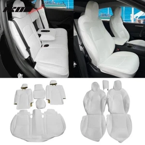 Fits 20-24 Tesla Model Y 5-Passenger Seat Covers Cushion Protector Leather White - Picture 1 of 14