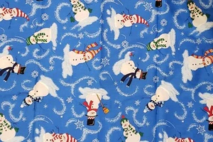 Fabric Traditions 2002 Snowmen on Blue Cotton with Glitter Fabric One 1 Yard - Picture 1 of 1