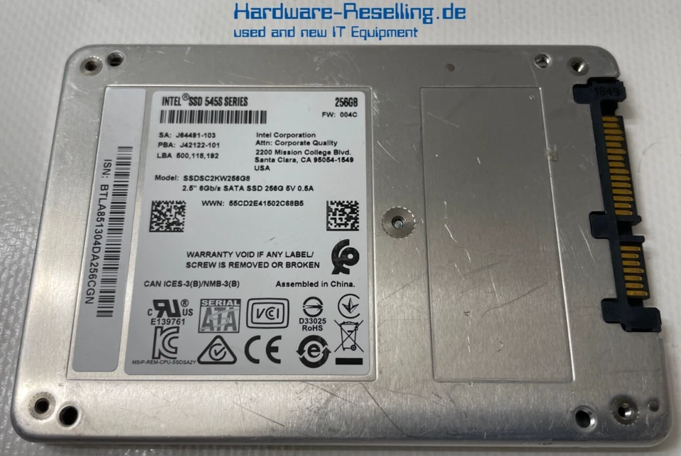 Intel SSD 545S Series 256GB 2,5" SATA III 6G SSDSC2KW256G8 J64491-103 J42122-101 - Immagine 1 di 1