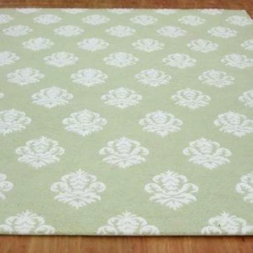 Damask Green Color Floral Loop & Cut Hand Tufted Modern Stryle Woolen Area Rug - Image 1 of 4