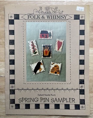 Folk & Whimsy Pattern FOLKART NEEDLE PUNCH ~ 6 Designs Spring Pin Sampler - Image 1 of 3