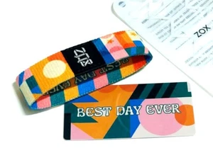 ZOX **BEST DAY EVER** Silver Strap MEDIUM NIP Wristband w/Card - Picture 1 of 3