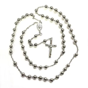 925 STERLING SILVER ITALIAN ROSARY 7mm 30" - Picture 1 of 5