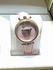VERSACE PALAZZO EMPIRE VECQ Quartz Pink Dial Gold Plated Leather Womens Watch - Picture 1 of 9