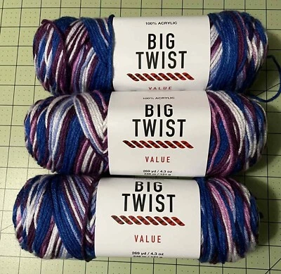 Лот из 3 Big Twist значение пряжи цвет UNICORN MAGIC 269 ярдов #4 вес новый - Изображение 1 из 3