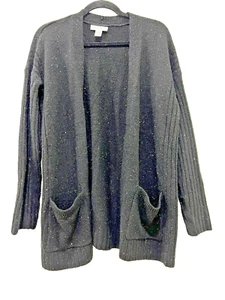 Cardigan maglione Christopher & Banks donna nero maculato aperto davanti tasca XL - Foto 1 di 12