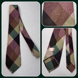 Vintage 1950s Purple Green Checked Wool Neck Tie 3" Wide - Picture 1 of 7