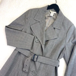 Vertigo Paris Trench Coat Womens XL Gray Pink Plaid Double Breasted Girly Preppy - Picture 1 of 16