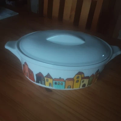 Auflaufform- Terrine mit Deckel/ oval- Handbemalt - Bild 1 von 4