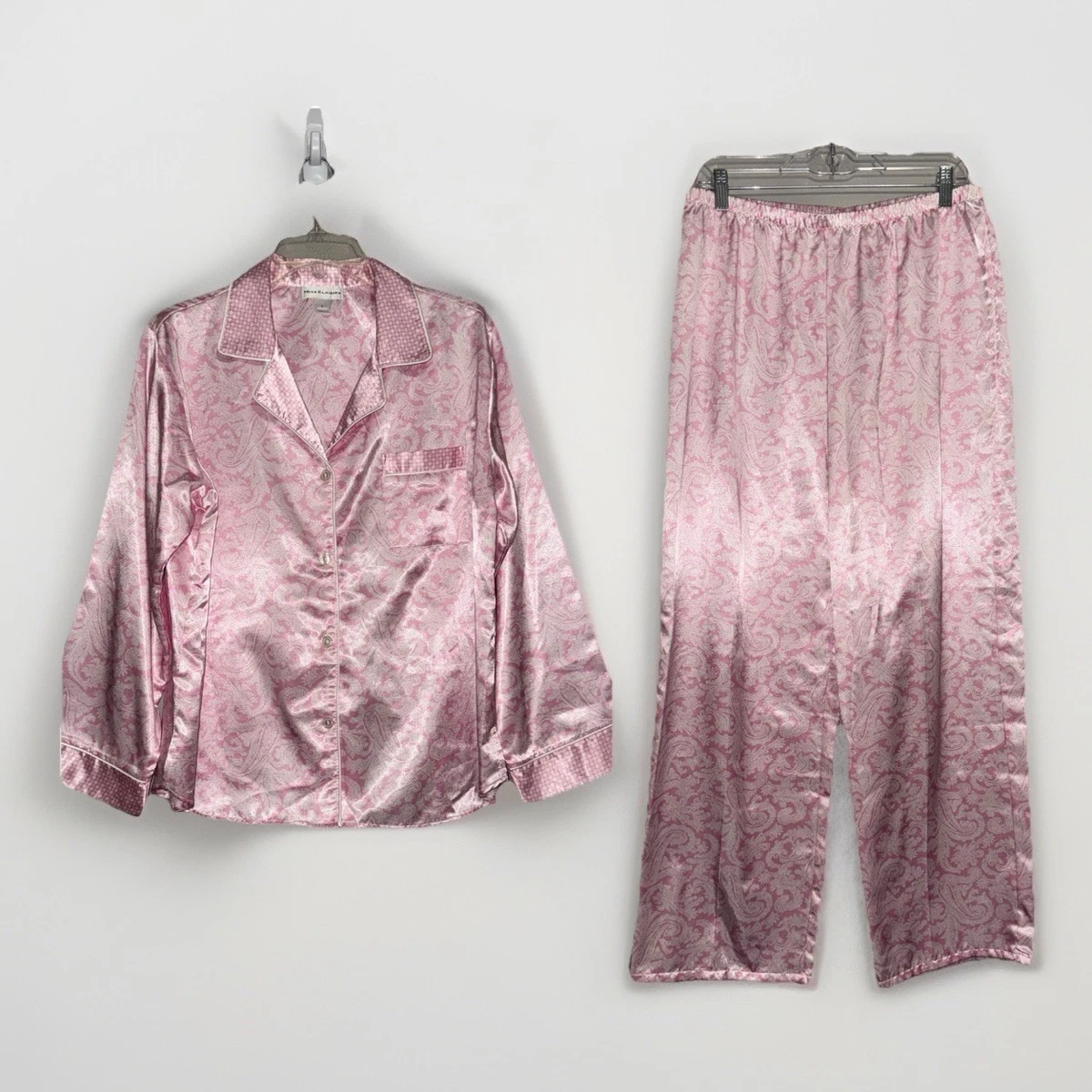 Miss Elaine Women's Satin Pajama Set - Button-Up Top & Elastic Waist Sleepwear, Loungewear - View #8