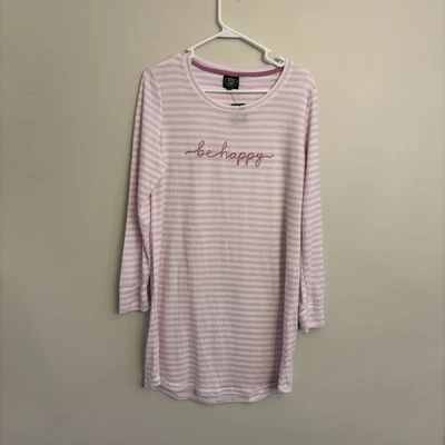 NWT Laura Ashley Pink White "Be Happy" Nightgown Size Large Cotton Soft Sleep - Image 1 of 4