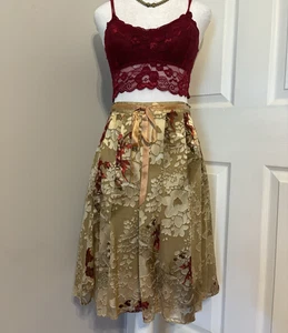 Falda De Colección Dorada Mezcla Seda Floral Terciopelo Burnout Talla 4P Hadas Jardín Etérico Femenino - Imagen 1 de 23