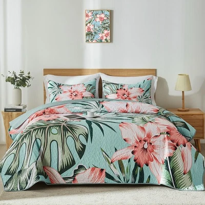 Colchas 110x96 King Floral Azul Para Camas Con 2 Fundas De Almohadas En Oferta Foto 1 de 4
