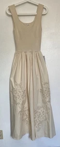 MOON RIVER Dress Maxi Embroidered Rib Tank Sweetheart Neckline Medium Cream NEW - Picture 1 of 6