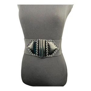 Cinturón elástico negro ancho Betsey Johnson charol hebilla talla M/L años 80 bruja - Imagen 1 de 9