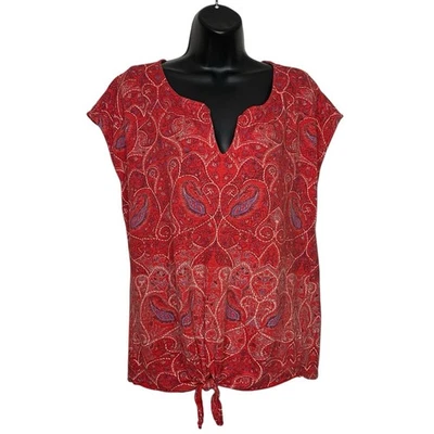 Blusa Boho Campesina Lucky Brand Top Mujer L Roja Cachemira Cuello Dividido Corbata Frontal Foto 1 de 4
