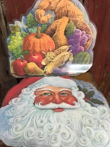 8 Vtg U.S.A. plastic Double Sided placemats Thanksgiving and Christmas - Picture 1 of 5