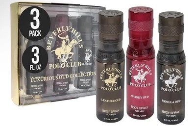 Beverly Hills Polo Club Sexy Hombre Cuerpo Spray 3 Piezas Set Vainilla, Madera, Cuero OUD Foto 1 de 4