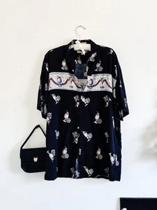 campia moda hawaiian shirt Wine Print Shirt Sleeve Rayon Button Up M - Picture 1 of 6
