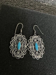 Sterling Silber Paar Ohrhänger Ohrringe mit Türkis Steinen - Bild 1 von 4