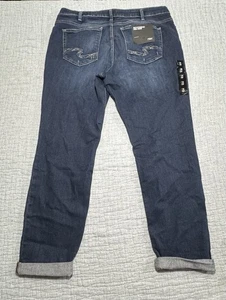 NWT Silver Jeans Cuffed Boyfriend Mid Rise Denim Jeans Indigo Sz 18W L29 (38x29) - Picture 1 of 13