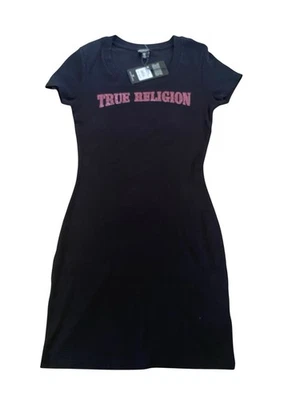 True Religion розовый стразы Jet черный ребро футболка платье размер XL - Изображение 1 из 4