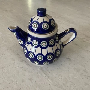 Boleslawiec Polish Pottery Peacock Small Tea Pot - Picture 1 of 9