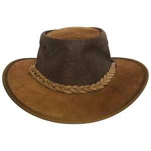 Barmah Foldaway Cooler Hat Size Small /55cm Genuine Cattle Leather Hickory Brown - Picture 1 of 11