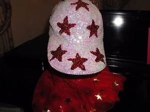 SOMBRERO DE BÉISBOL OPAL BLANCO LENTEJUELAS CON ESTRELLAS ROJAS ¡NUEVO! ¡BRILLANTE! - Imagen 1 de 1