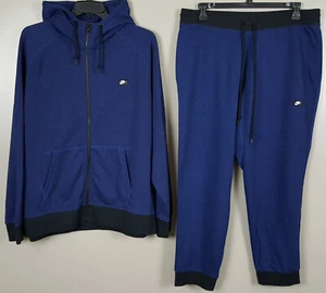 NIKE AW77 FLEECE SWEATSUIT SUIT HOODIE +PANTS JOGGERS BLUE BLACK RARE (SIZE 3XL) - Picture 1 of 20