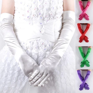Halloween Christmas Cosplay Gloves 55cm Satin Smooth Wedding Dress Long Gloves - Picture 1 of 25
