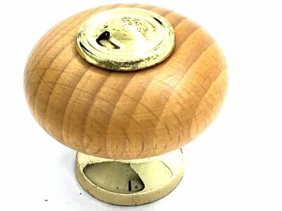 4 x Oak Knobs 37mm solid wood & brass EB combination cupboard cabinet knob (70) - Image 1 of 4