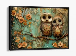 COOL OWLS ON TREE ABSTRACT CONTEMPORARY DECOR FLOAT EFFECT CANVAS ART PRINT - Picture 1 of 12