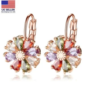 Fashion Women Cubic Zirconia Jewelry Earrings Shiny Flowers Studs Cubic 0656 - Picture 1 of 3