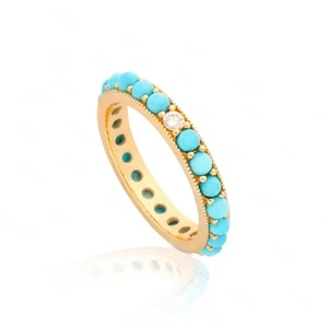 Diamond Turquoise Eternity Wedding Band - Picture 1 of 8